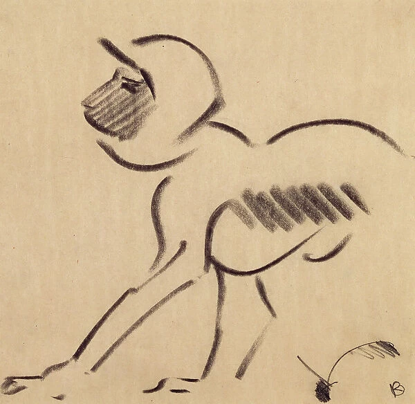 Crouching Monkey, c. 1912-13 (black charcoal on grey wove paper)