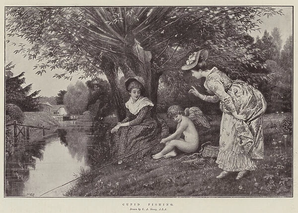 Cupid fishing (engraving)
