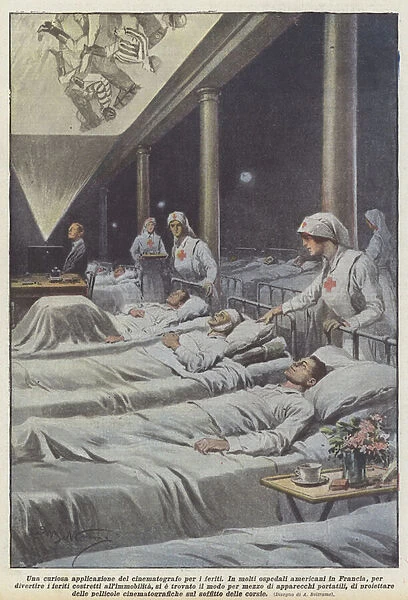 A curious application of cinema for the wounded (colour litho)