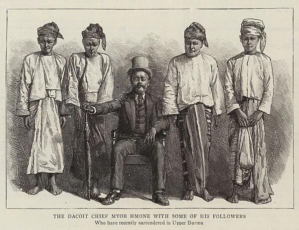 The Dacoit Chief Myob Hmone with some of his Followers (engraving)