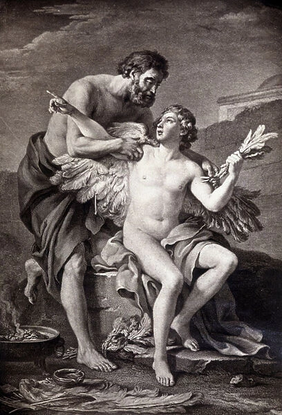 Daedalus and Icarus. 19th century engraving