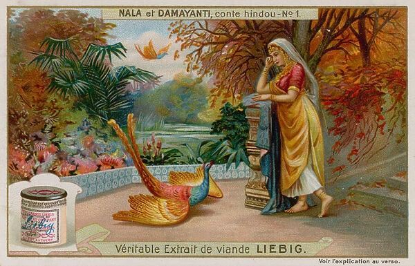 Damayanti Learns of Nalas Virtue From a Golden Swan (chromolitho)