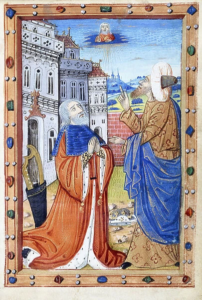 David at Prayer, with the Prophet Nathan, 15th century (paint on vellum)