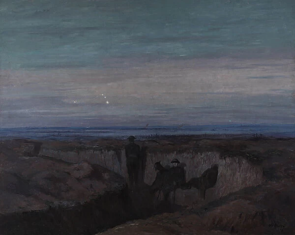 Dawn on the Ouse Trench, 1918 (oil on board)
