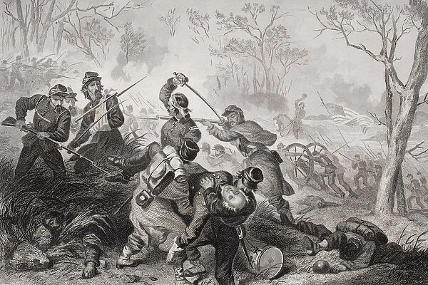 Death of Colonel Edward D. Baker (1811-61) at the Battle of Balls Bluff, Virginia