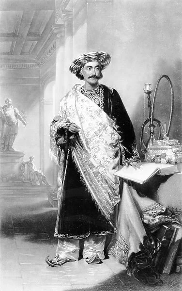 Debendranath Tagore (1817-1905) (engraving) (b&w photo)