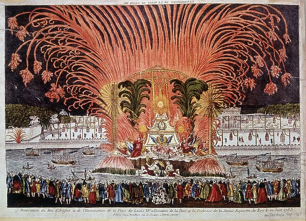 Decoration of fireworks and illumination of the Place de Louis XV on the occasion of
