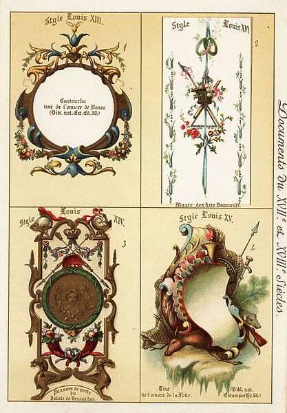 Decorative features from the eras of Louis XIII, Louis XIV and L, 1890 (Chromolithograph)