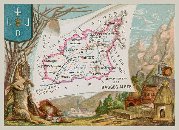 Department of Basses Alpes in southern France (chromolitho)