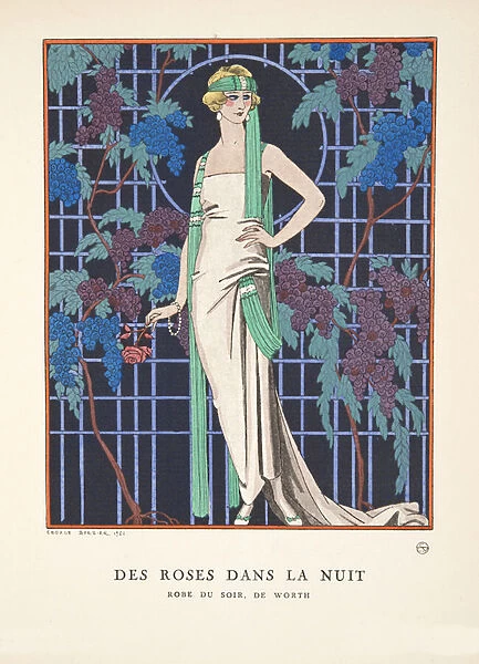 Des Roses dans la Nuit, from a Collection of Fashion Plates, 1921 (pochoir print)