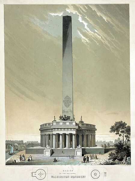 Design of the national Washington Monument, 1860 (black and white lithograph)