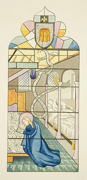 Details of stained glass from St Mark s, forming a scene from the life of the Virgin