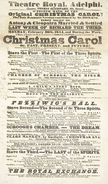 Dickens playbill: A Christmas Carol at Adelphi Theatre Royal