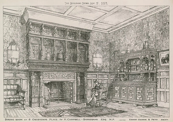 Dining room at 6 Grosvenor Place for H Campbell-Bannerman, MP (engraving)