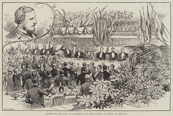 Dinner to the Earl of Dufferin, the New Viceroy of India, at Belfast (engraving)