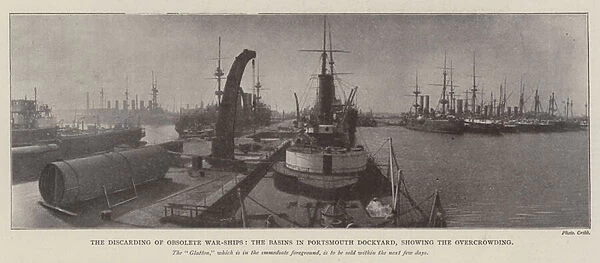 The Discarding of Obsolete War-Ships, the Basins in Portsmouth Dockyard, showing the Overcrowding (b  /  w photo)