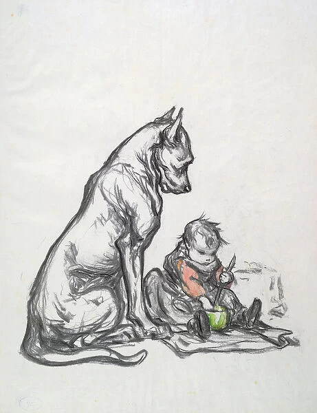 Dog and child, early 20th century (gouache on paper)