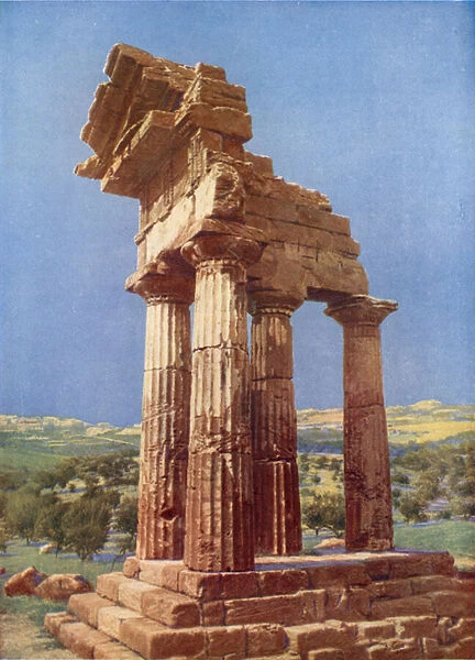 Doric Columns of the Temple of Castor and Pollux, Girgenti (colour litho)