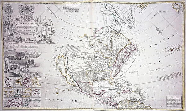 A Double-Page Map of North America, c. 1708-20 (hand-coloured engraving)