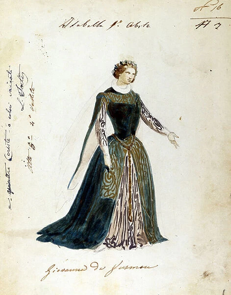 Drawing of the costume for the character of Isabella in the opera '