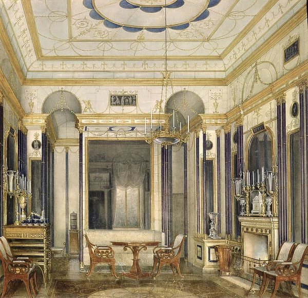 The Drawing Room of the Empress Maria Alexandrovna in the Great Palais in Tsarskoye Selo (w  /  c