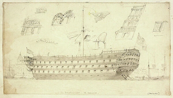 The Dreadnought off Greenwich, c.1830 (graphite)