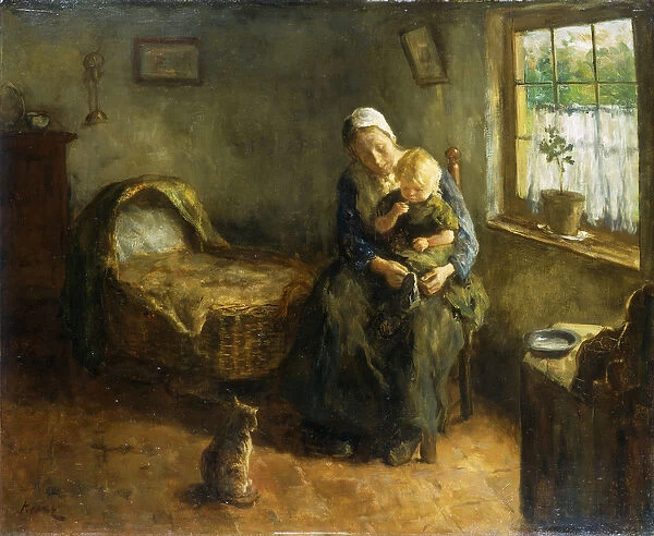 Dressing the Baby, (oil on canvas)