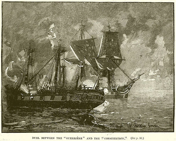 Dual betwen the 'Guerriere'and the 'Constitution'(engraving)