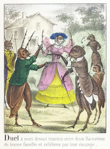 Duel died before witnesses between two channers of good family and famous for their courage, c.1830 (engraving)