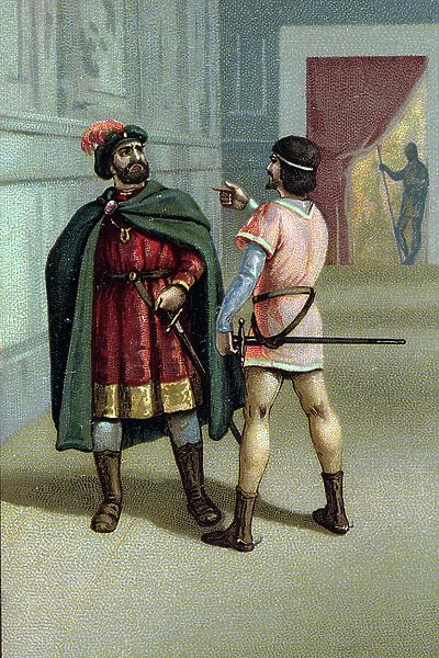 Duel between Don Gomes and Don Rodrigue Illustration of Scene 2 of Act II of ' Le Cid' by Pierre Corneille (1606 - 1684). End of 19th century, (chromolithograph)
