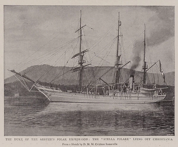 The Duke of the Abruzzis Polar Expedition, the 'Stella Polare'lying off Christiania (litho)