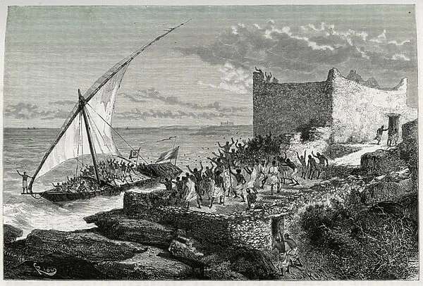 With the dung of travelers entering the harbour of Moguedouchou (Mogadishu)