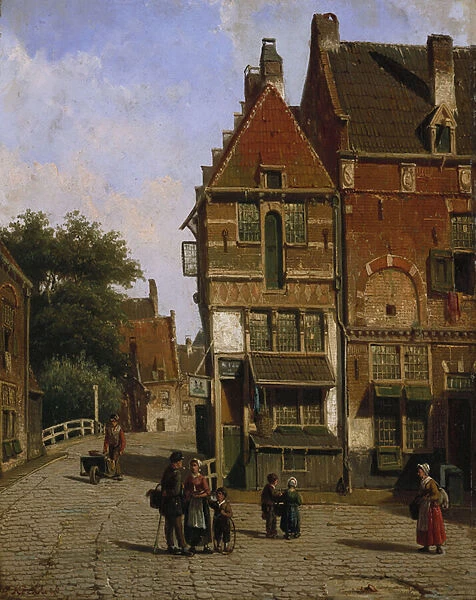 A Dutch Street Scene (oil on panel)