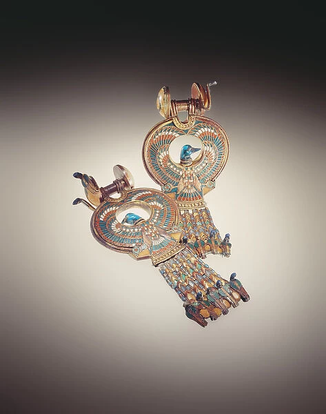 Earrings with hybrid birds with wings of falcons and heads of ducks, from the Tomb of Tutankhamun