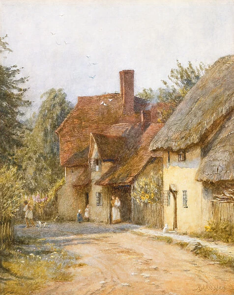 East Hagbourne, Berkshire (watercolour with scratching out)