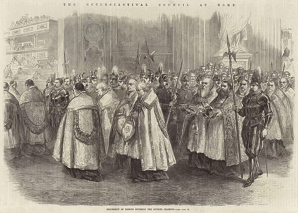 The Ecclesiastical Council at Rome, Procession of Bishops entering the Council Chamber (engraving)