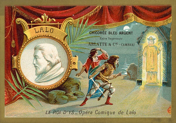 Edouard Lalo, French composer, and a scene from his opera Le Roi d Ys (chromolitho)