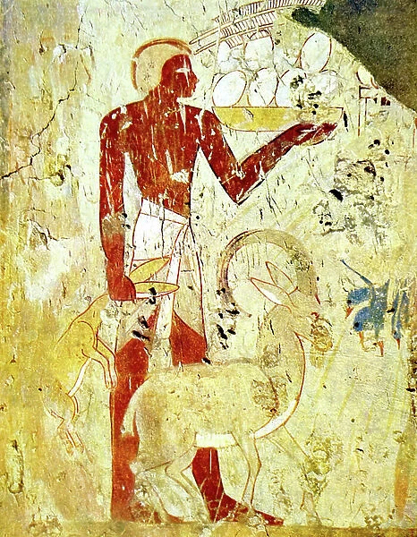 Egyptian tomb wall painting depicting animal sacrifices