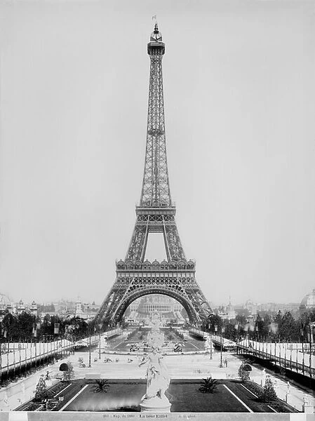 The Eiffel Tower (1887-89) photographed during the Universal Exhibition of 1889 in Paris