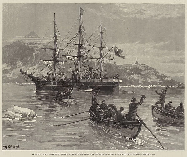 The Eira Arctic Expedition, Rescue of Mr B Leigh Smith and the Crew in Matotchkin Strait, Nova Zembla (engraving)