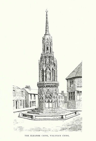 The Eleanor Cross, Waltham Cross (litho)