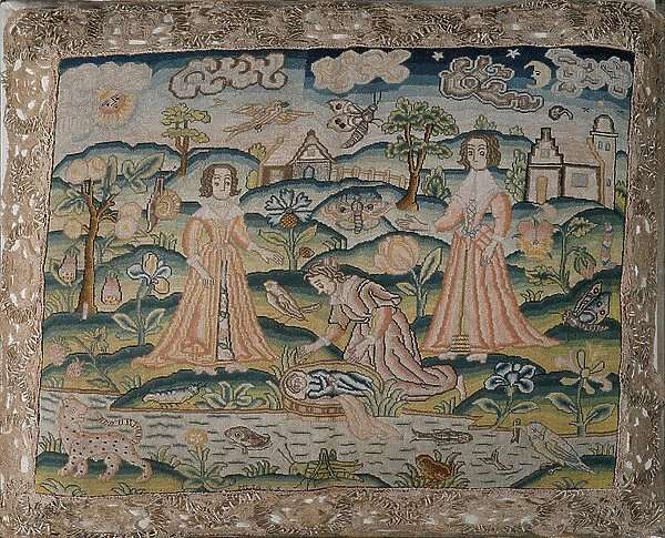 An embroidered christening cushion, c.1644 (embroidery)