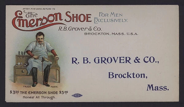 The Emerson Shoe, R B Grover and Company, advertisement (chromolitho)