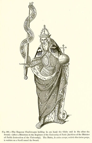 The Emperor Charlemagne holding in one hand the Globe and in the other the Sword (engraving)