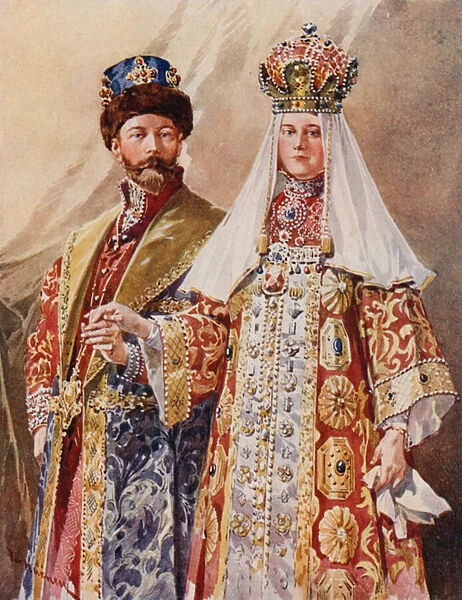 Emperor and Empress in Ancient Dress (colour litho)