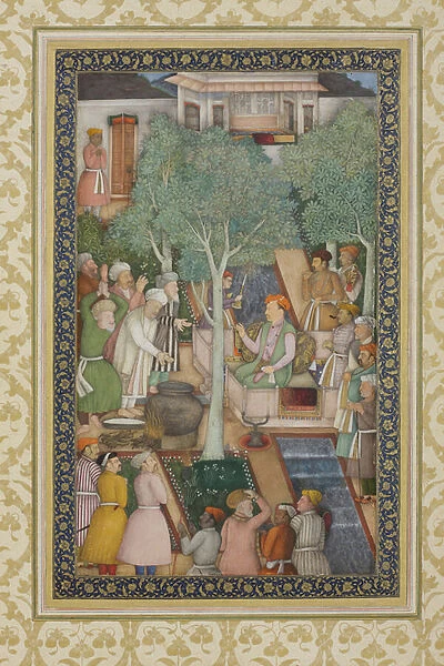 Emperor Jahangir with Holy Men in a Garden, c. 1615 (opaque w  /  c & gold on paper)