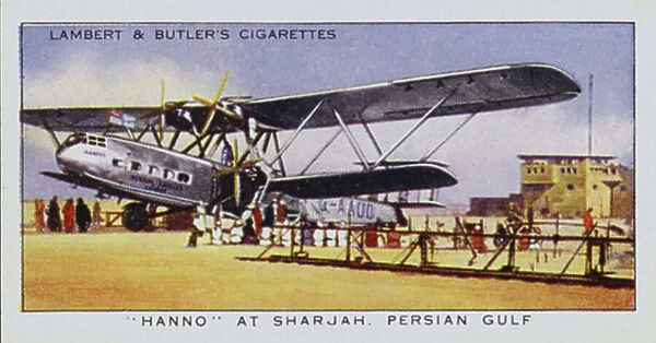 Empire Air Routes: The 'Hanno' at Sharjah, Persian Gulf (colour litho)
