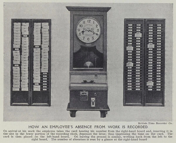 How an employees absence from work is recorded (b  /  w photo)