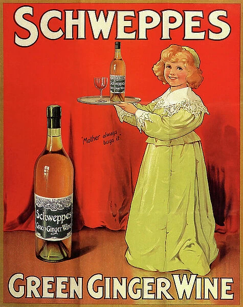 English advertising poster for 'Schweppes Green Ginger Wine' soft drinks, 1910 (poster)
