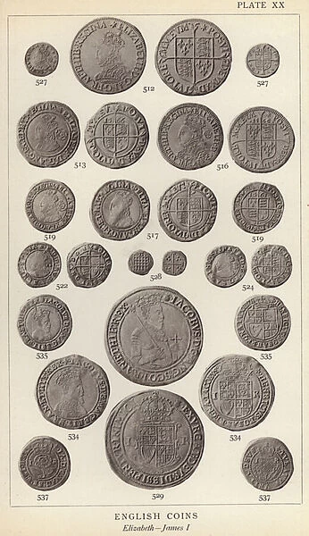 English Coins, Elizabeth, James I (b  /  w photo)